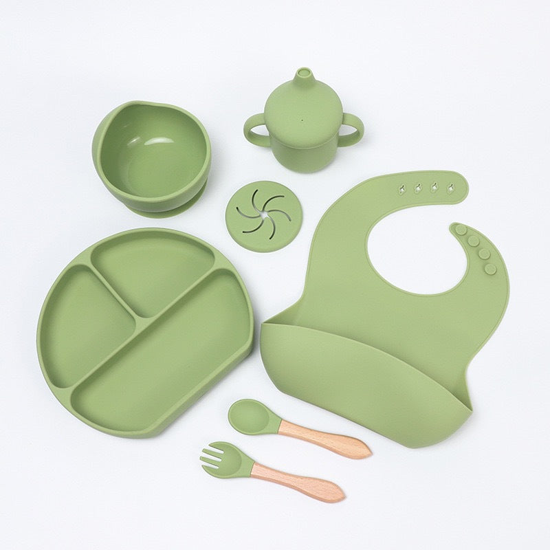 Children's tableware feeding set Baby silicone bowl Fork spoon Baby food supplement bowl Plate Food grade silicone plate