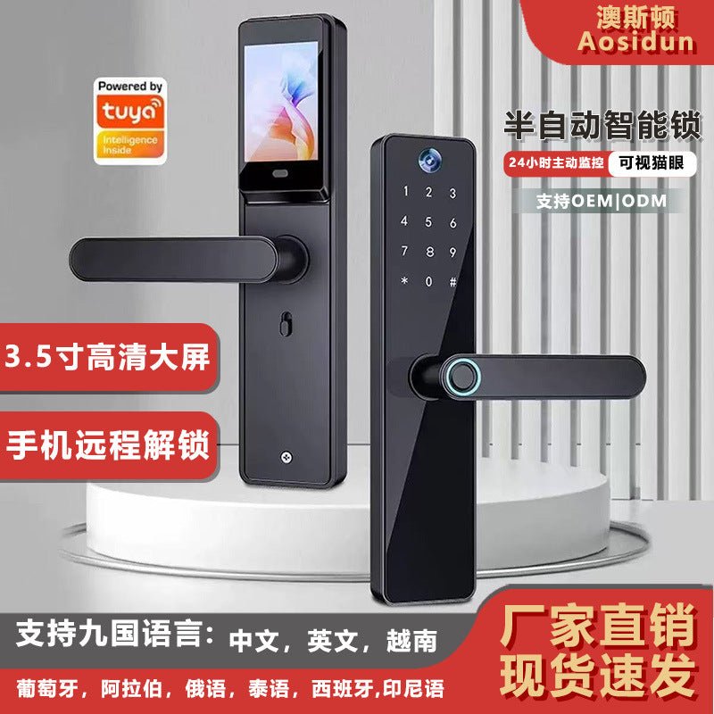 Visual cat eye smart lock cross-border fingerprint lock one grip open electronic password entry lock tuya remote manufacturer spot