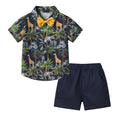 Exportnew arrival summer vacation short-sleeved hong kong style island style thin boy two-piece set boy beach suit shirt