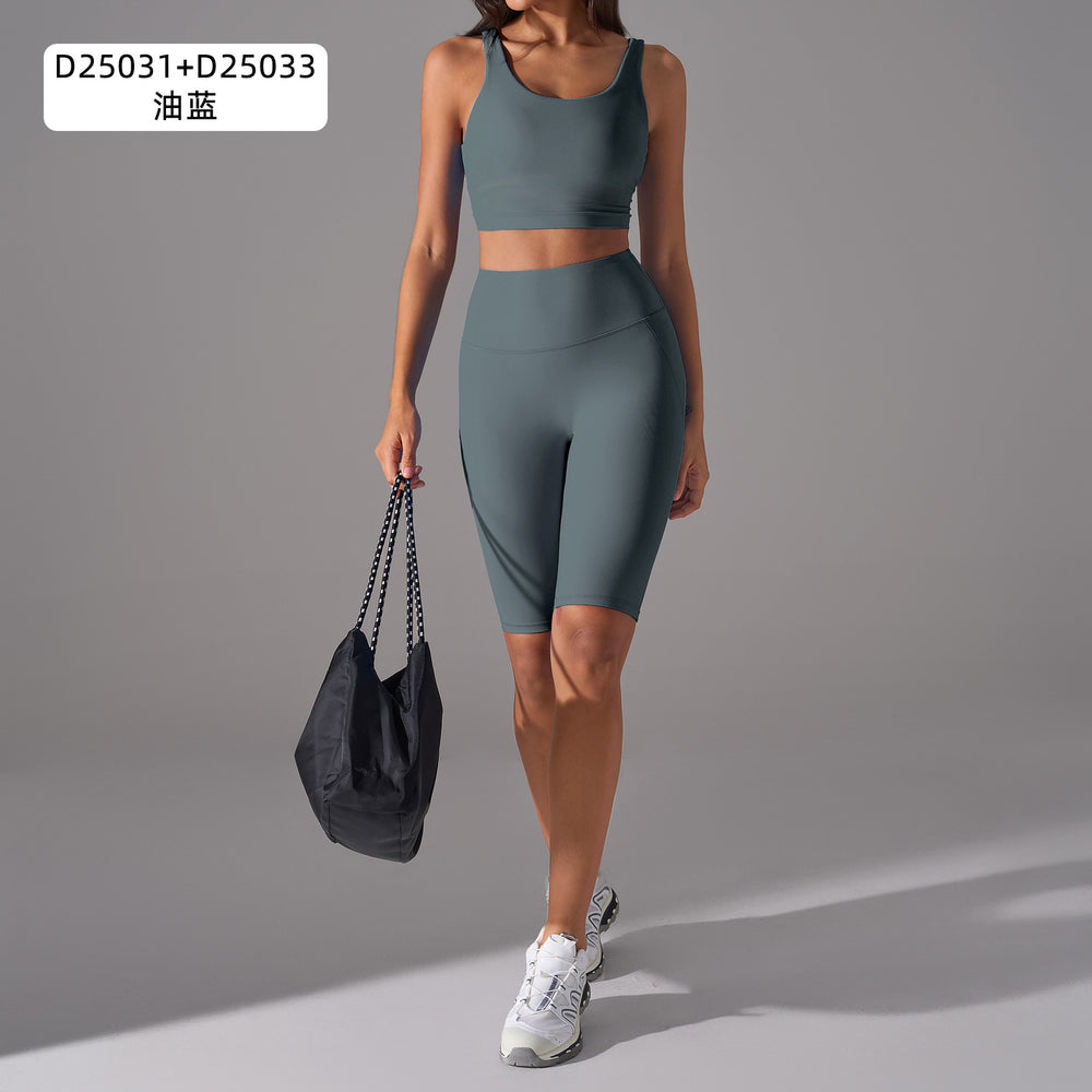 Naked feeling high-intensity sports bra women's no embarrassment line elastic tummy tight half length pants fitness yoga suitsuit