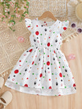 Girls' summer white flutter sleeve polka dot a-line dress - mid-to-large size, perfect for vacation, cross-border e-commerce, and kids' clothing