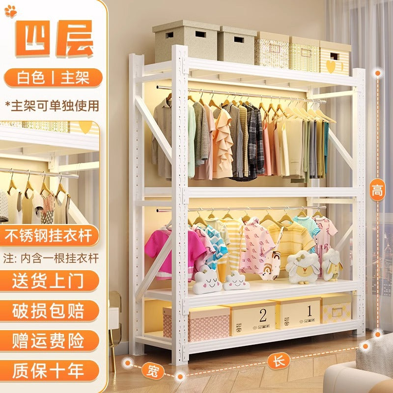 For homeshelves wardrobe bedroom simple assembly coat rack open floor standing hole board angle steel clothes rack storage rack