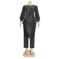 e-commerce  african women's plus size beaded and rhinestone irregular top + pants two-piece set