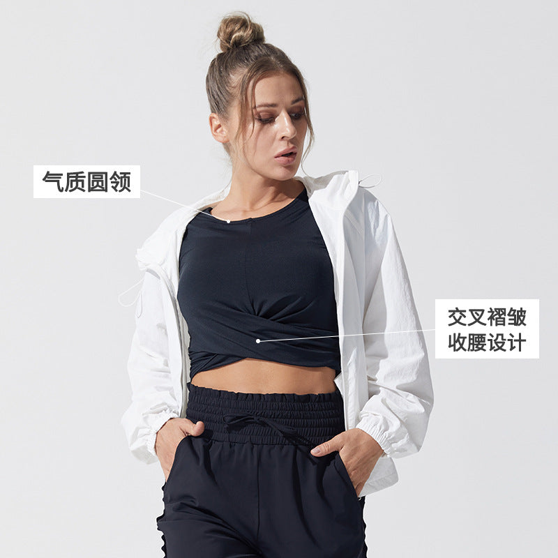 Jinke frisbee sports vest women's outwear high elastic soft and waxy running quick-drying yoga two-wear sports blouse tops women