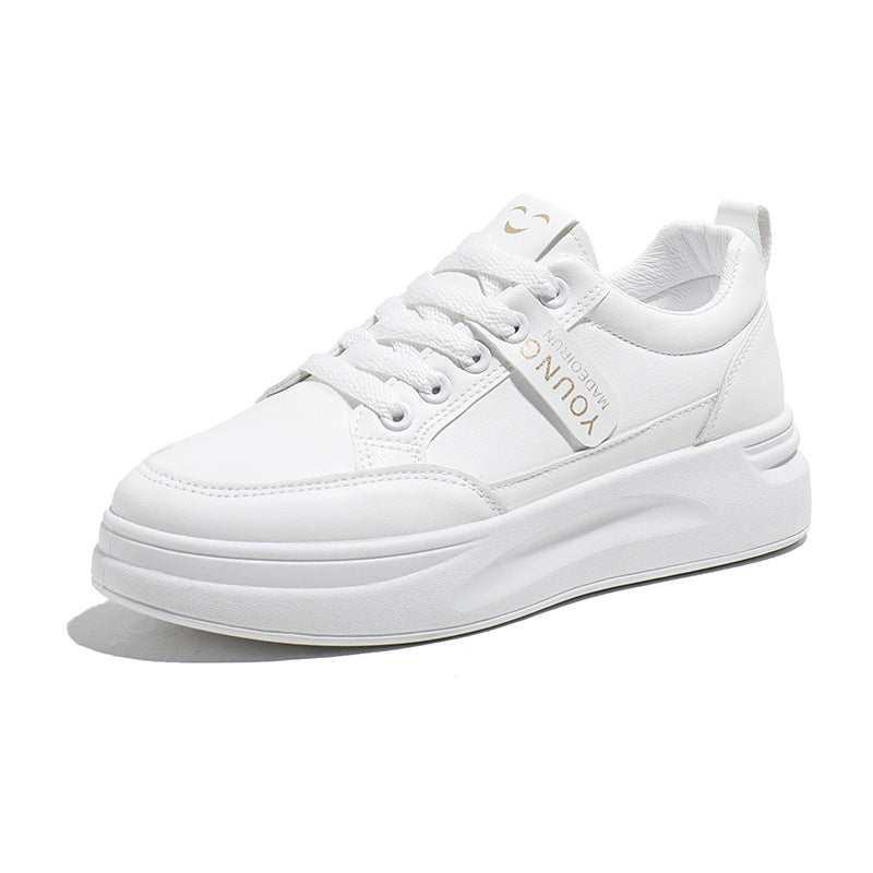 Wholesale women's white sneakers - new spring/autumn collection, versatile leather upper, breathable canvas, lightweight athletic casual skate shoes, fashionable