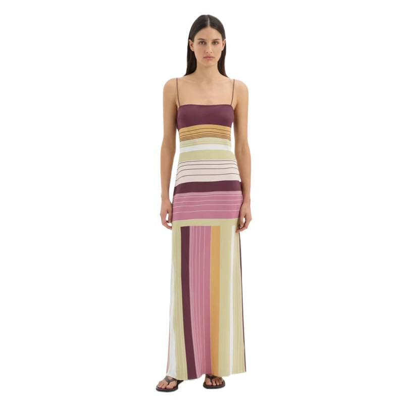 spring new arrival:  fashion retro color block backless sexy striped cami dress for women