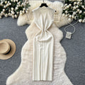Celebrity fashion heavy industry beading round neck sleeveless knittingdress women's summersexyslimming look medium longsweater skirt