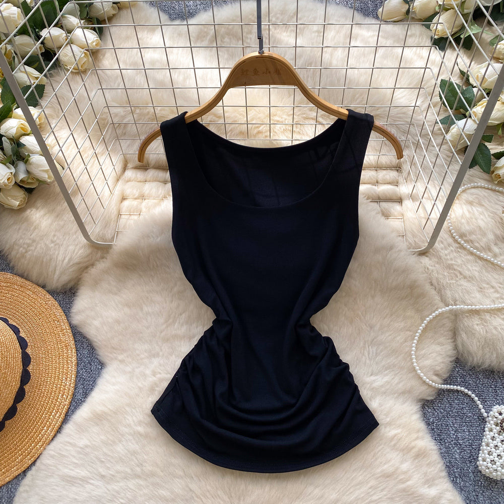 Casualwork clothing style silmslimming look pleated vest women's summer outweareasiest for matchcasualpure color sleevelesseleganttops