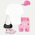 Girls' t-shirt and shorts set featuring a cartoon short-sleeve design and printed graphics, perfect for casual streetwear
