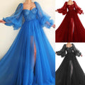 spring/summer new arrivals: european and american style one-shoulder mesh long-sleeve dress - wedding gown/large swing maxi dress