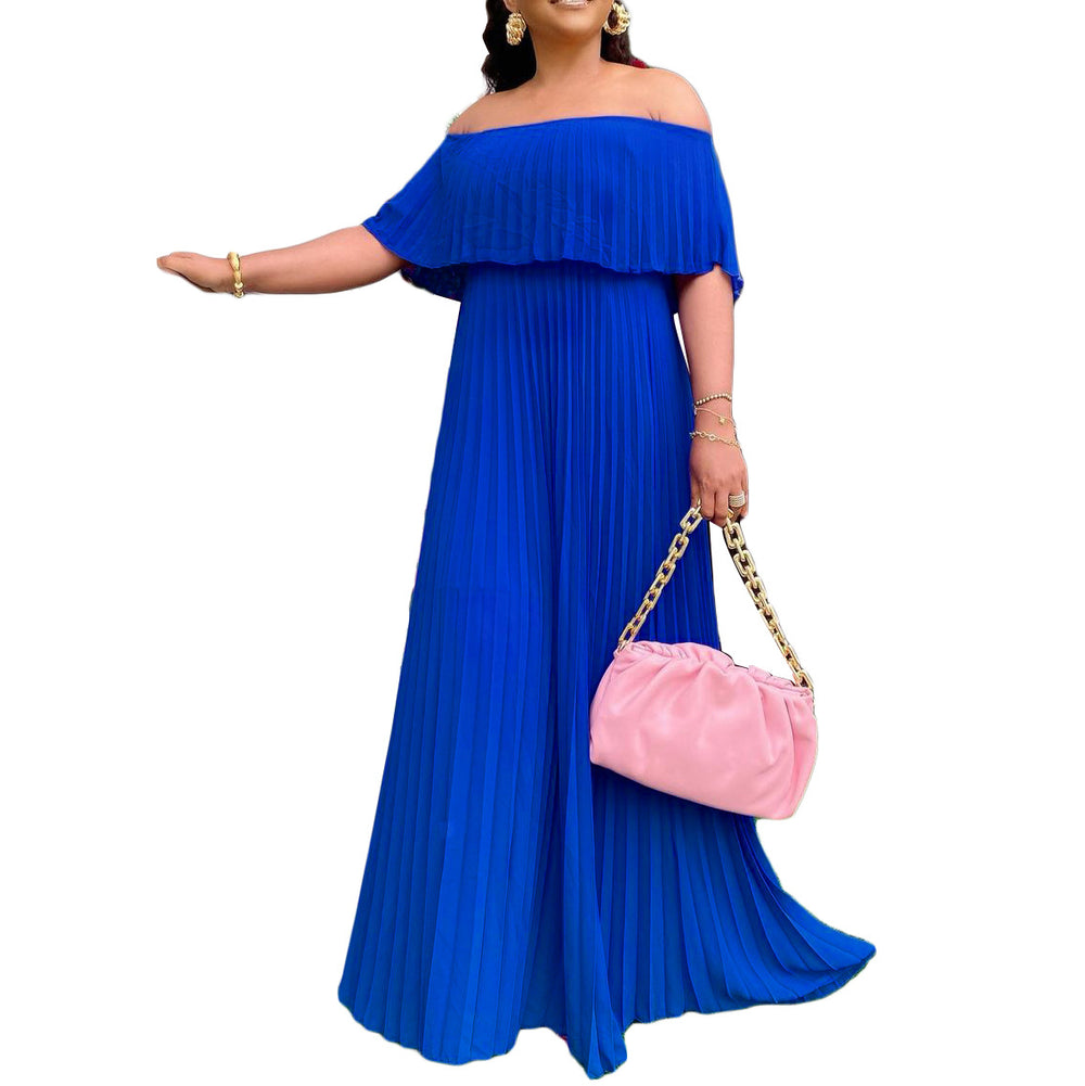 D257  summer new women's  cross-border sexy off-shoulder bandeau pleated evening party european and american dress