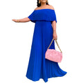 D257  summer new women's  cross-border sexy off-shoulder bandeau pleated evening party european and american dress