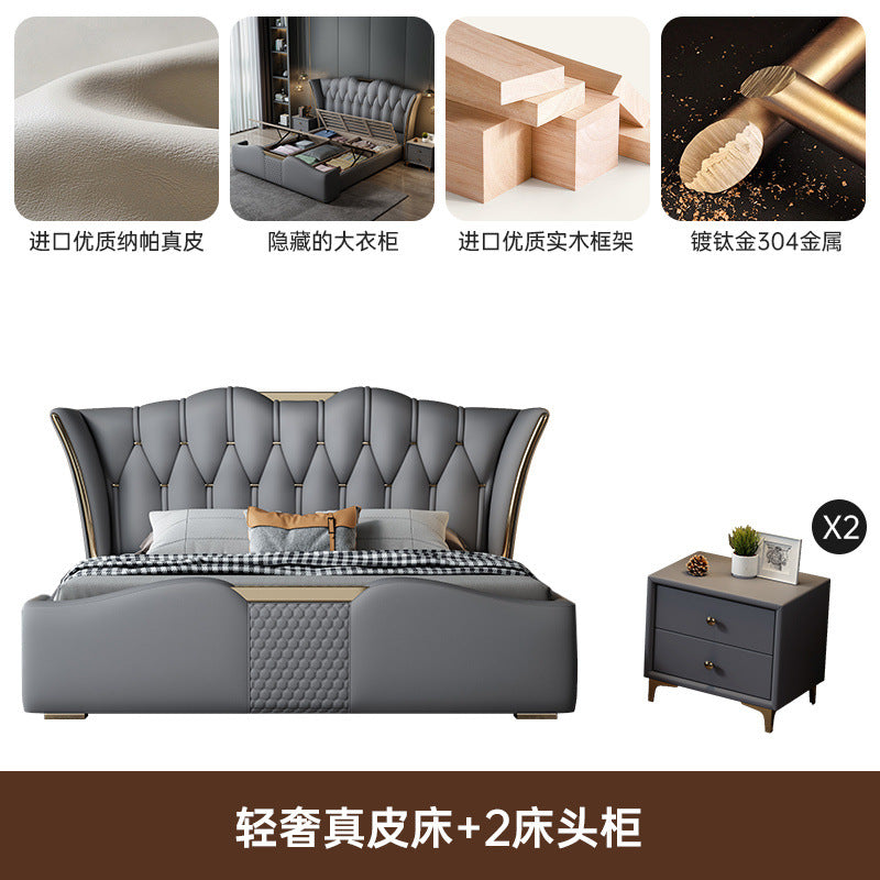 Genuine leather bed italianaccessible luxury master bedroom 1.8m double bed 1.5mcasual 2m leather soft-packed storage bed