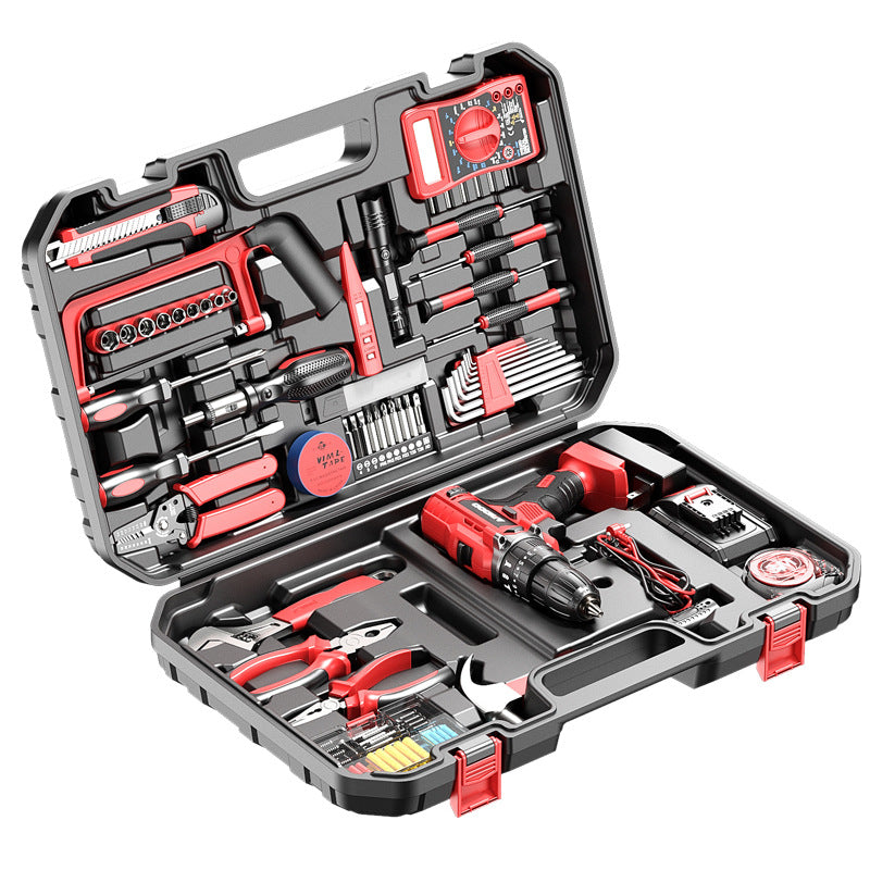 Lithium battery drill Rechargeable pistol drill Household hardware Electrical woodworking toolbox Full set of multifunctional electric screwdriver