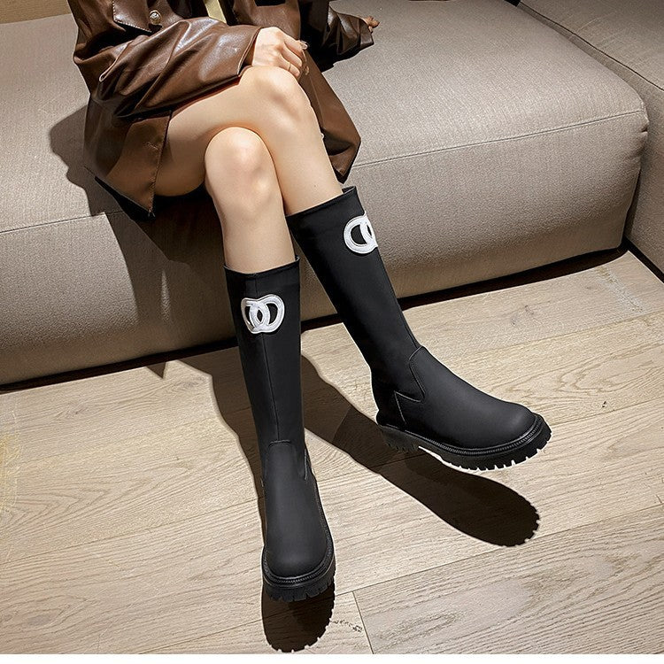 Thick sole tweed style knee high boots women's 2025 winter new arrival knee high knee high knight boots