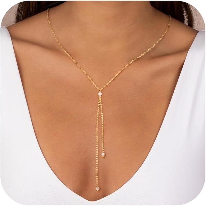 Amazon new arrival: zircon-embellished chain tassel y-shape necklace - fashionable minimalist lariat choker, perfect for holiday gifts