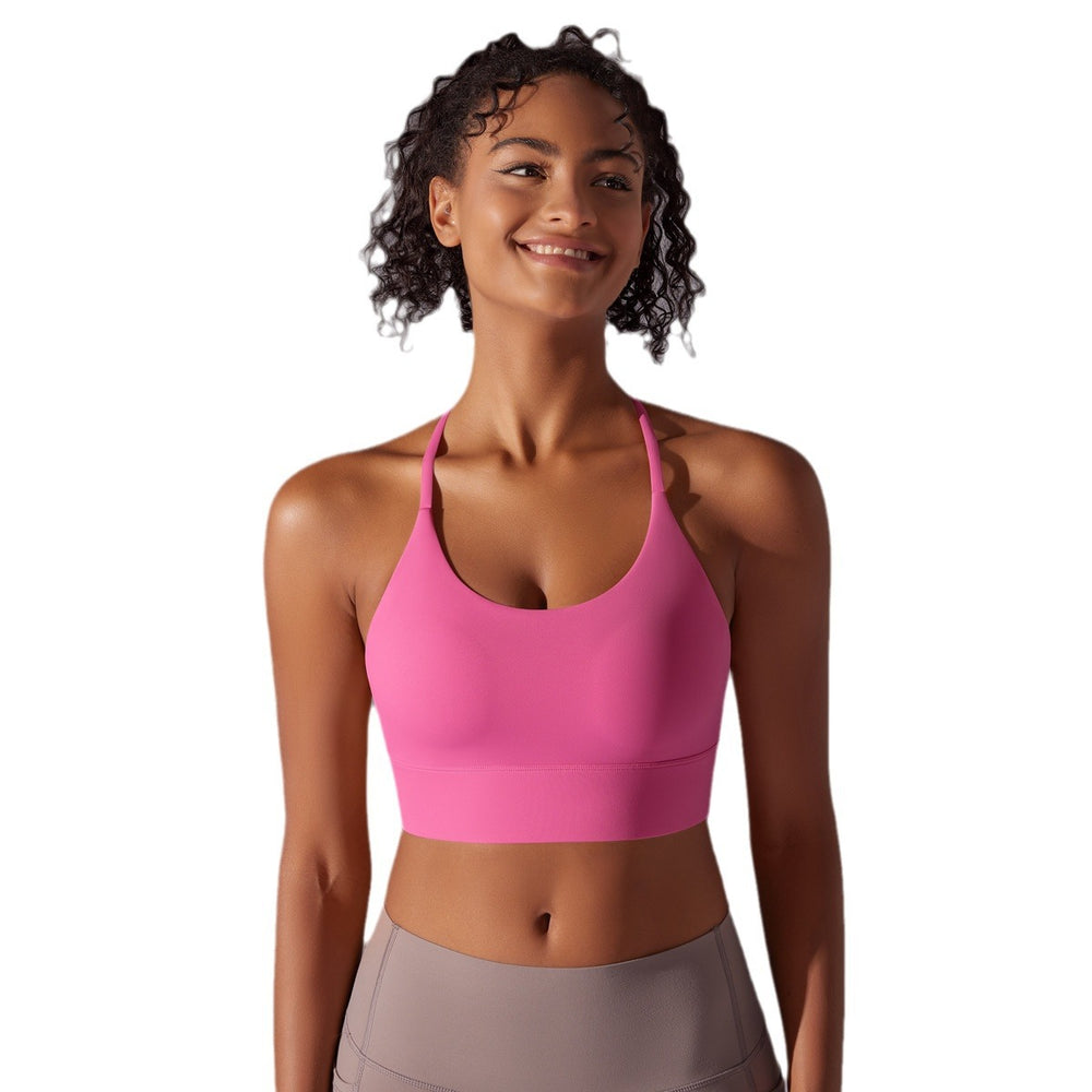 New arrival brushed double-sided nylon pure color beautiful back cross sling sports running fitness yoga wear sports intimates women