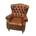 Vintage distressed american oil wax leather brown single armchair sofa high back button tufted hotel reception living room tiger chair