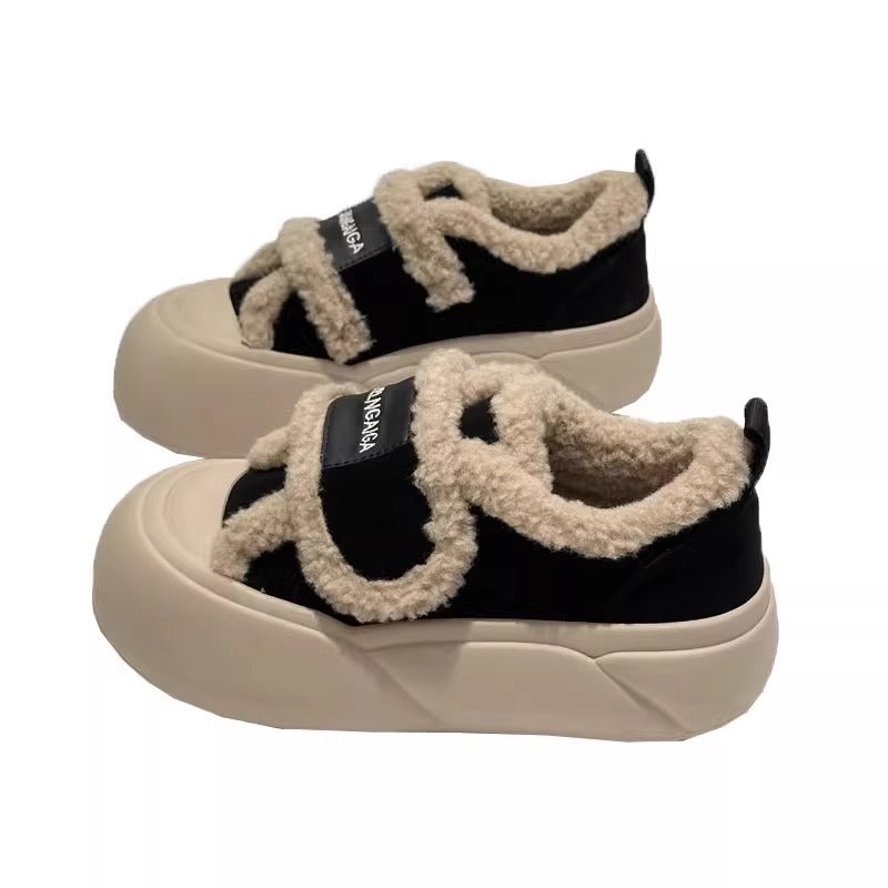 Velcro retrothick sole cotton shoes women's 2026new arrival fur shoes fleece-linedheattecheasiest for matchcasualwinter bread shoes