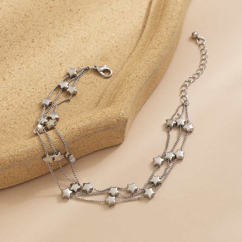 European and american cross-border minimalist star glitter versatile anklet foot jewelry - creative & unique stackable metal star anklet