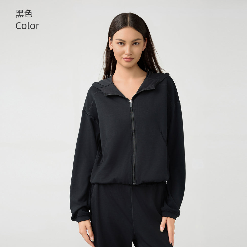 Hooded zip-up cardigan women's autumn/winter new arrival loose casual sweatshirt running fitness activewear top daw166