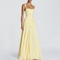 european and american summer new arrival: cross-border women's fashion - elegant solid color sleeveless cinched waist swing dress with spaghetti straps