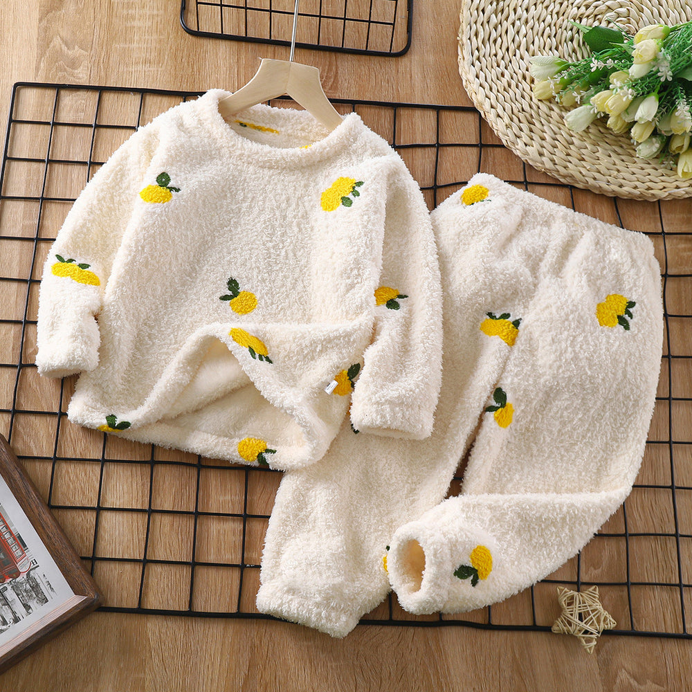 Baby & toddler plush warm pajama set - autumn/winter cartoon cute sleepwear loungewear for boys & girls
