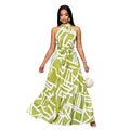 cross-border new women's elegant halter neck printed dress