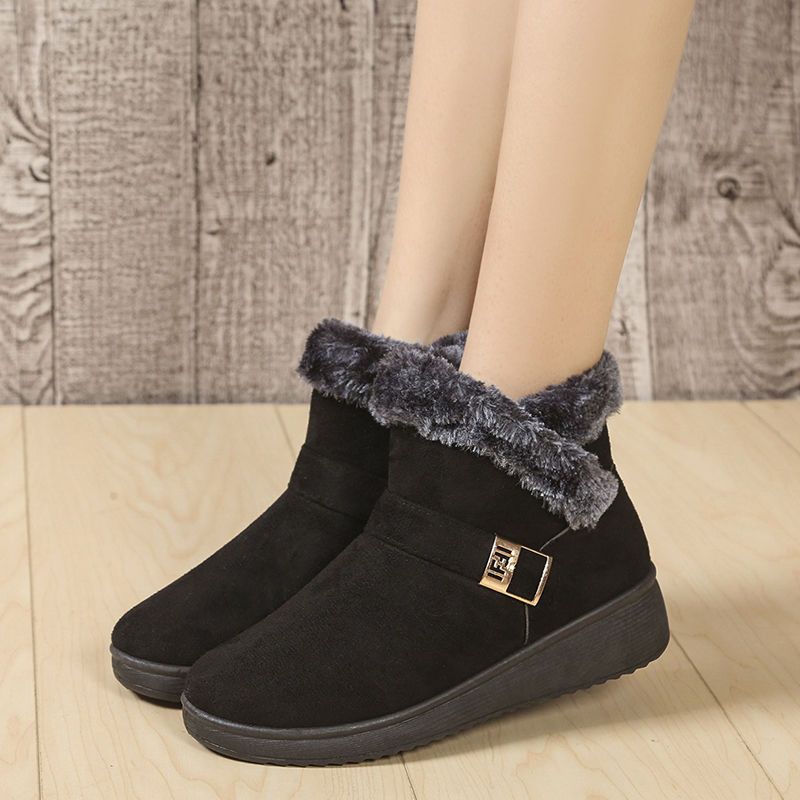 Winter ladieswear shoes middle-aged and elderly cotton shoes red heattech plaidfleece-linednon-slip flats soft bottom snow boots women