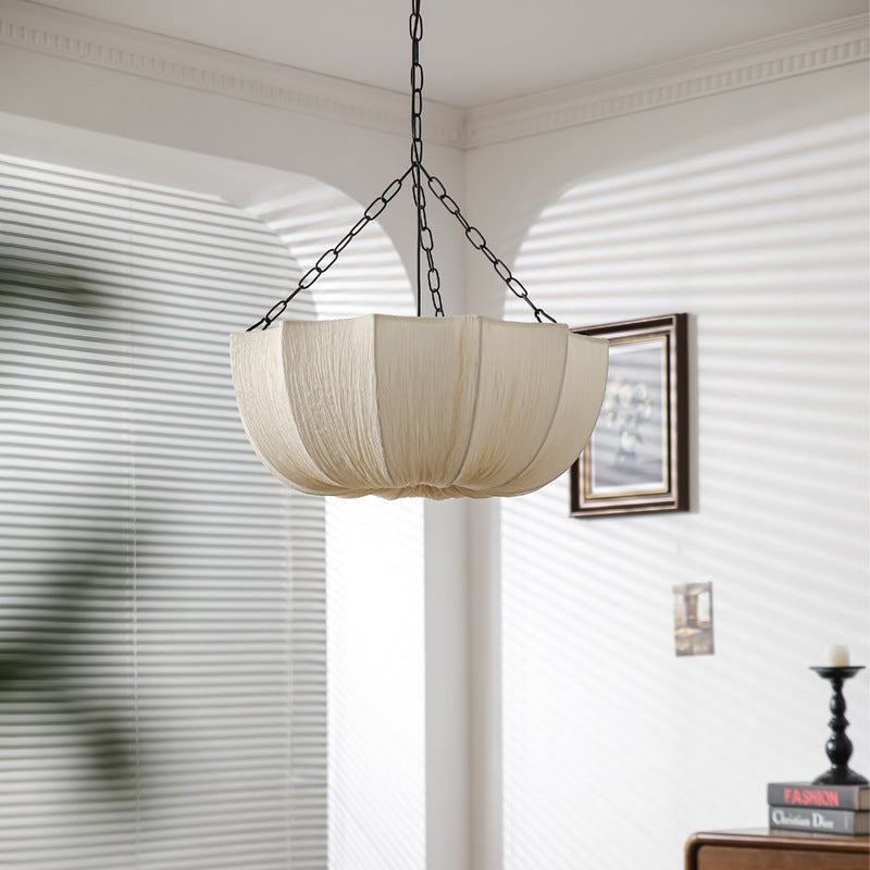American medieval wabi-sabi wind solid wood ceiling bedroom light Japanese retro fabric dining room chandelier minimalist living room light