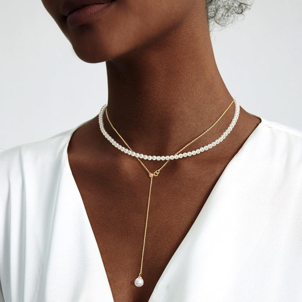 Export fashion new layered imitation pearl necklace stacked y-shaped pearl pendant clavicle chain adjustable easiest for match jewelry