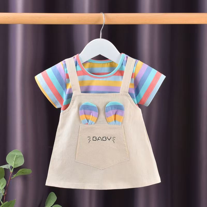 Girls' striped sundress - new summer style, lightweight, short-sleeved, in-stock wholesale