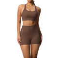 European and american cross-border double-sided brushed sports bra and pocket shorts set - pilates, running, fitness, and yoga apparel