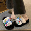 Fuzzy slippers women's outerwear 2025 new korean style ins trendy shoes autumn and winter one-strap thick-soled cotton slippers spring and summer