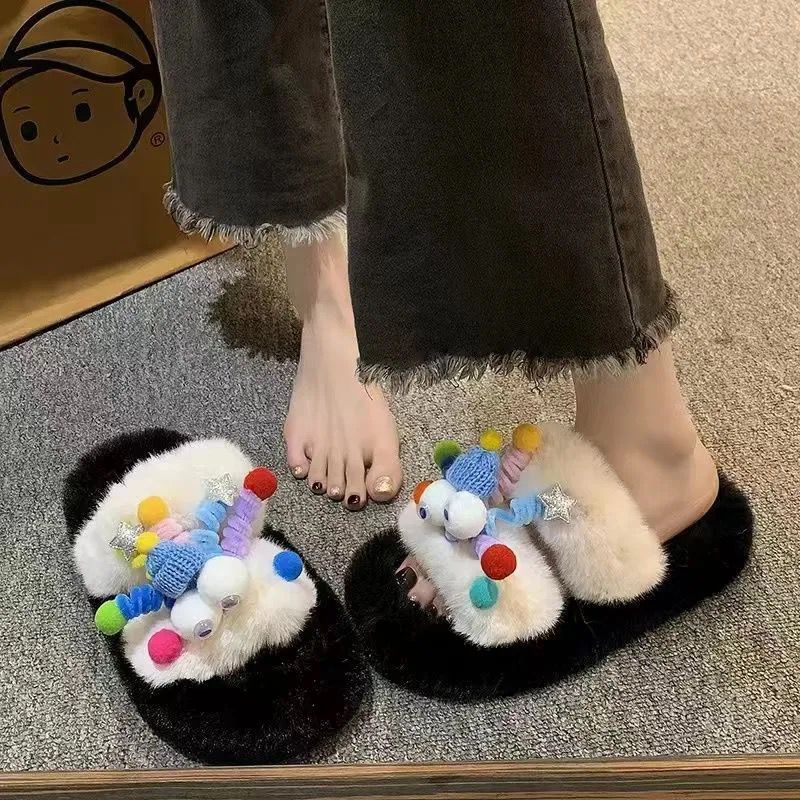 Thick solefashion furry slippers for women outwear2025new arrivalfall and winterfor homehome fairy cotton slippers ins trend