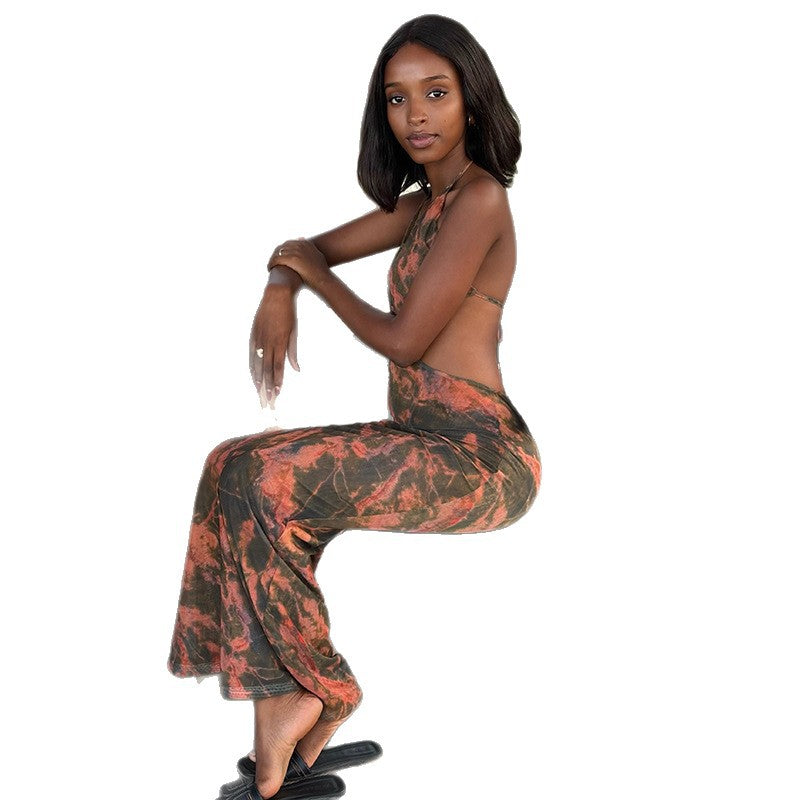 European and american style cross-border printed summer women's fashion vacation casual bodycon mini dress backless sleeveless maxi dress