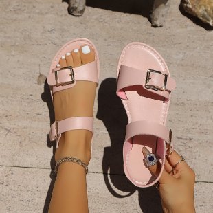 Fashion cross-border plus size buckle flats slippers women's exportretro lightweight beach slippers slippers