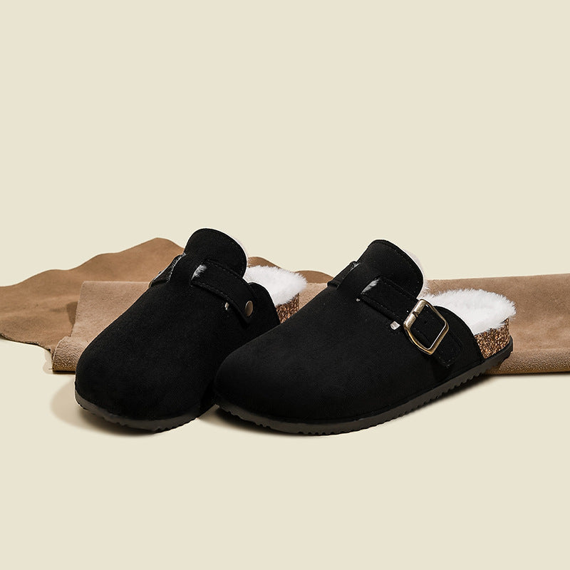 Maomao birkenstock shoes women's 2025 new arrivalfall and winter slip-on fleece-linedheattech birkenstock shoes lazy toe half mop cotton shoes