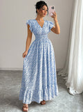 summer new arrival: blue printed fashionable women's dress for cross-border e-commerce