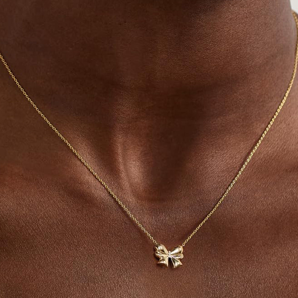 European and american new arrival: high-end bowknot necklace - women's fashionable, minimalist, and unique gold clavicle chain - stylish and versatile necklace