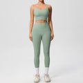 New arrival: double-sided brushed solid color seamless back compression yoga set - breathable workout outfit for running and fitness (two-piece)