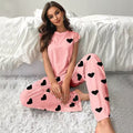 european and american new women's loungewear set: heart print t-shirt and casual comfortable pants pajama two-piece