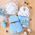 european and american new arrival: fashionable and trendy girls' 4-piece set - suit, hat, and shorts - cross-border exclusive girls' outfit