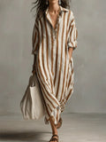 european and american independent station cross-border fashionloosev necklongstripessummer nine-quarter sleeve women's shirtdress
