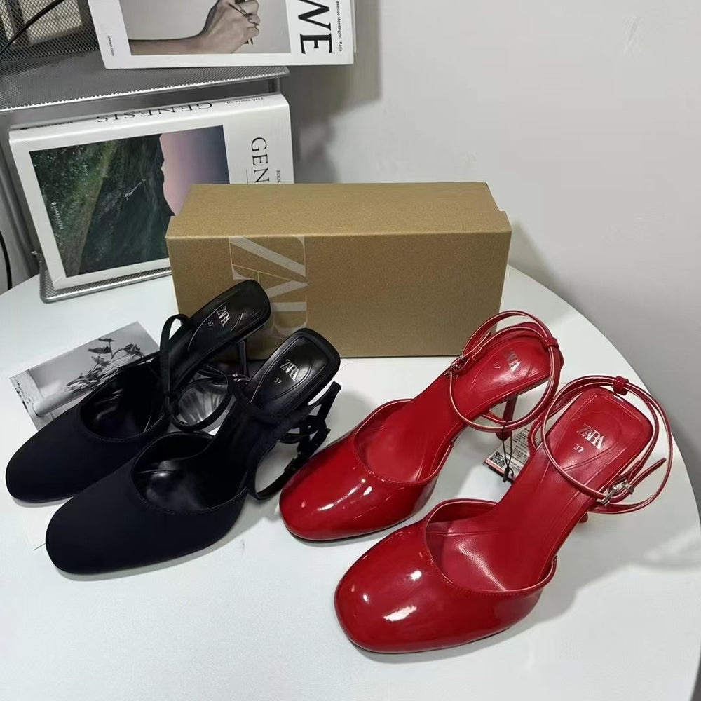 Za2024summernew arrival high heels stiletto toe cap flats sandals strap buckle hollow round toe european and american women's shoes
