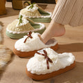 Sweet bowknot cotton slippers for women, new winter 2025 indoor home fleece-lined warm non-slip cotton slippers for ladies