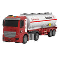 Kids' large-sized oil tanker truck with water spray, double doors, lights, music, and pull-back mud pump truck – perfect toy for boys!