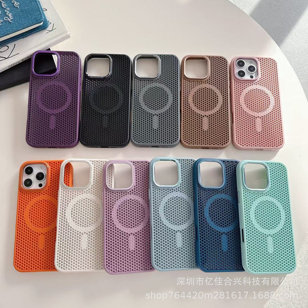 Metal lens cooling magnetic suction suitable for iphone16e mobile phone case magsafe skin-feeling mesh apple 15/14