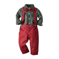 New boys' suit set: autumn cotton long-sleeve plaid shirt, christmas gentleman outfit, children's first birthday dress