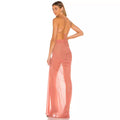 Amazon  independent station cross-border best selling women's sexy see-through high slit backless suspender dress